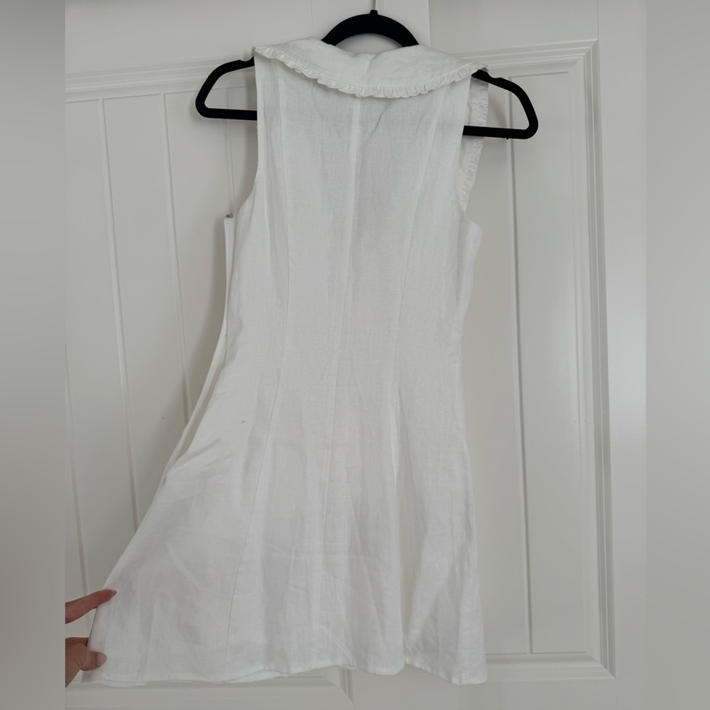 Reformation White Sleeveless Linen Mini Dress with Peter Pan Collar - Picture 5 of 7
